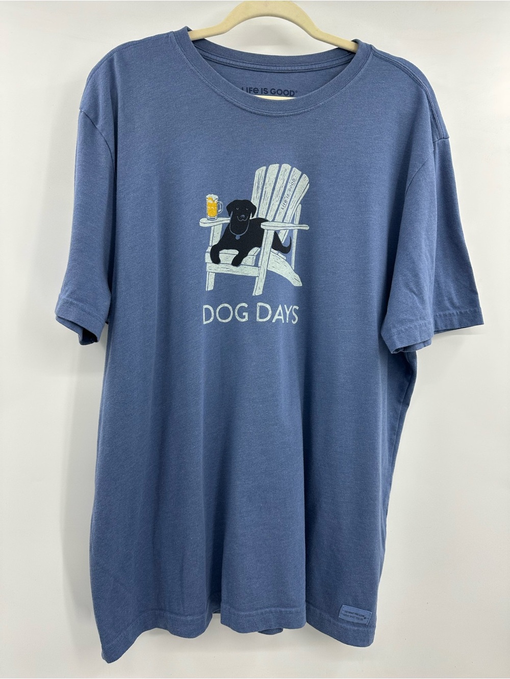 Life Is Good Blue "Dog Days" Graphic Tee with Black Dog